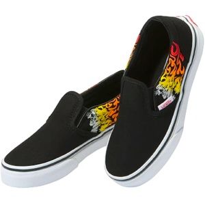 NIB Vans Kids Classic Slip-On Ferocious Flame Racing Red/Black Size 1